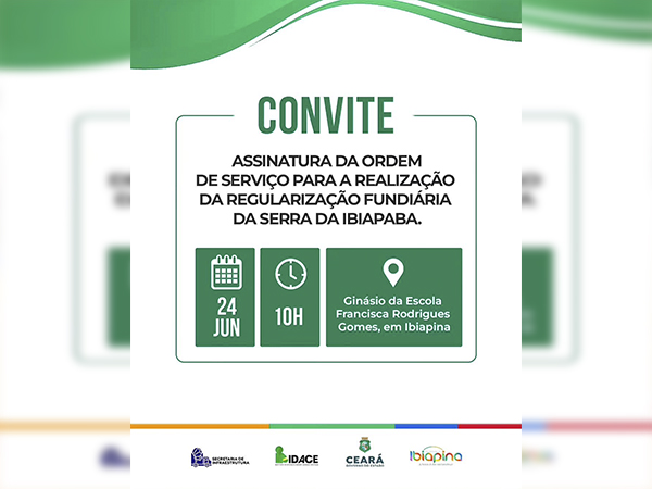 IBIAPINA SERÁ PALCO DA ASSINATURA DA ORDEM DE SERVIÇO PARA A REGULARIZAÇÃO FUNDIÁRIA DA IBIAPABA